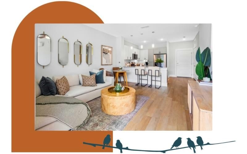 a living room with a couch and a coffee table